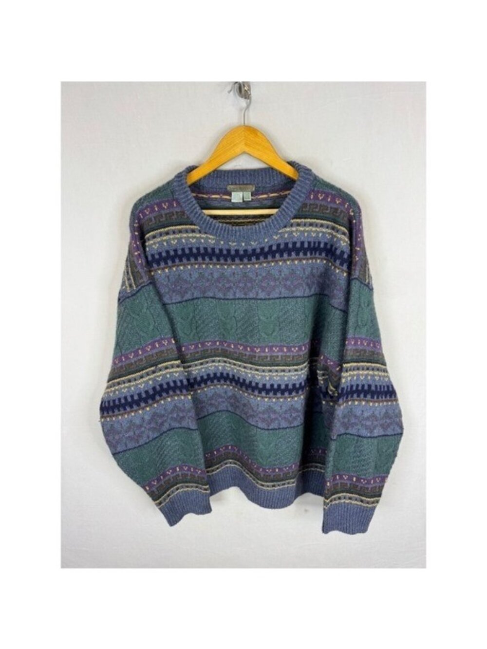 Royal Robbins Mens XL Cotton Wool Fair Isle Geometric Crewneck Sweater Blue